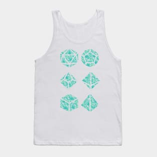 Neon Aqua Blue Gradient Rose Vintage Pattern Silhouette Polyhedral Dice - Dungeons and Dragons Design Tank Top